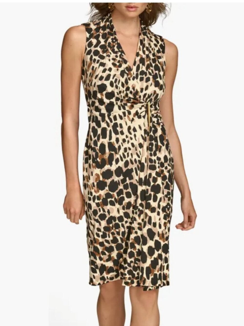 DKNY Animal Print Side Ruched Assymetric Dress Size 12